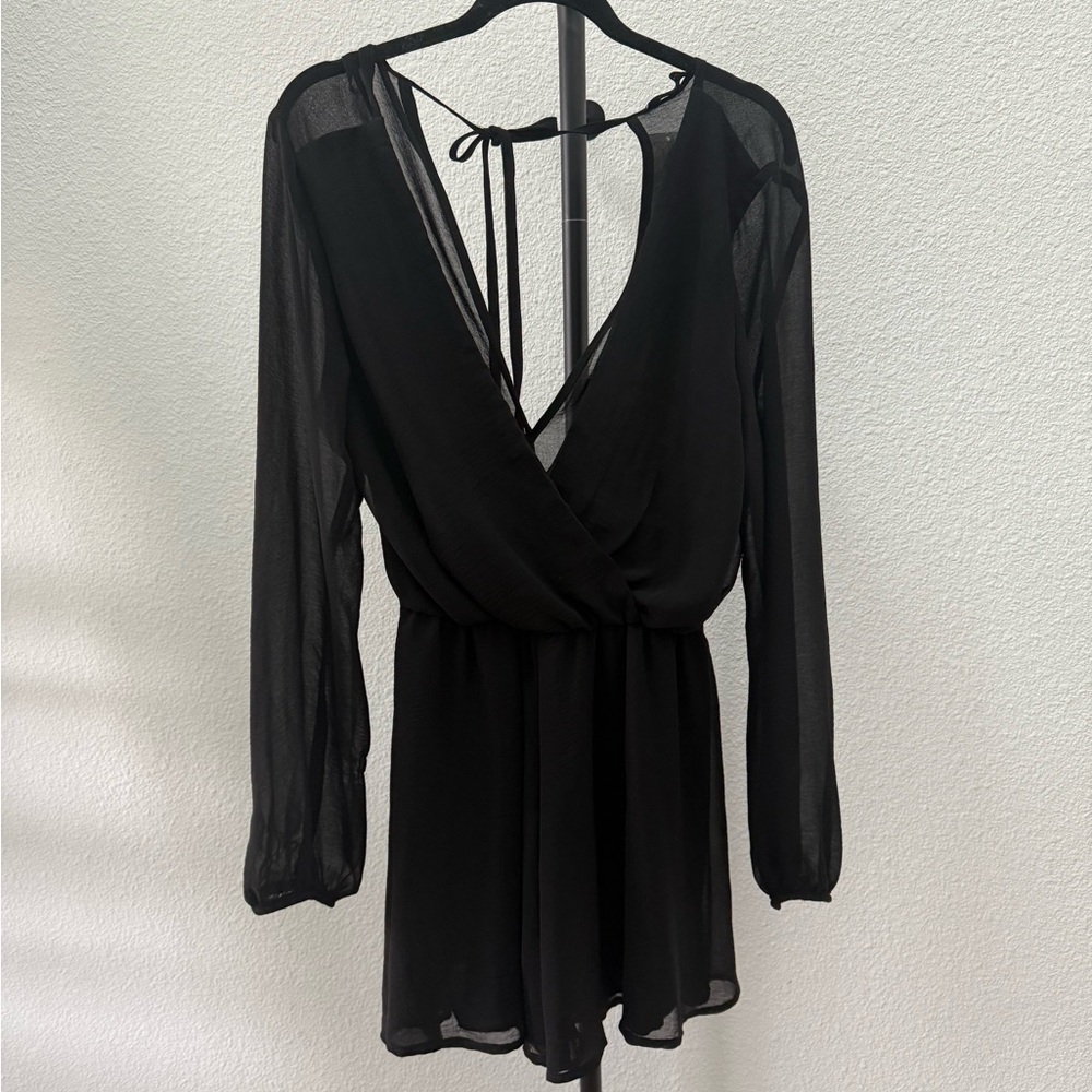 Elegant Black Sheer Long Sleeve Romper
